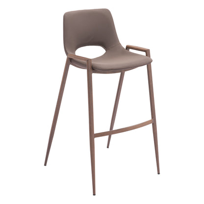 Brown Faux Leather & Steel Low Back Bar Height Bar Chairs - Set of 2