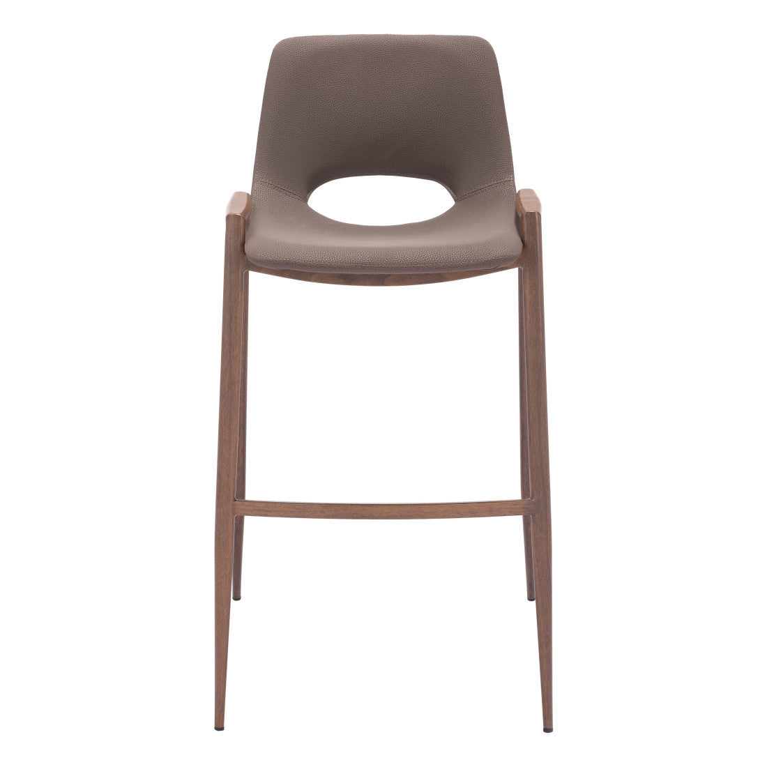 Brown Faux Leather & Steel Low Back Bar Height Bar Chairs - Set of 2