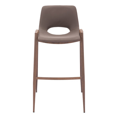 Brown Faux Leather & Steel Low Back Bar Height Bar Chairs - Set of 2