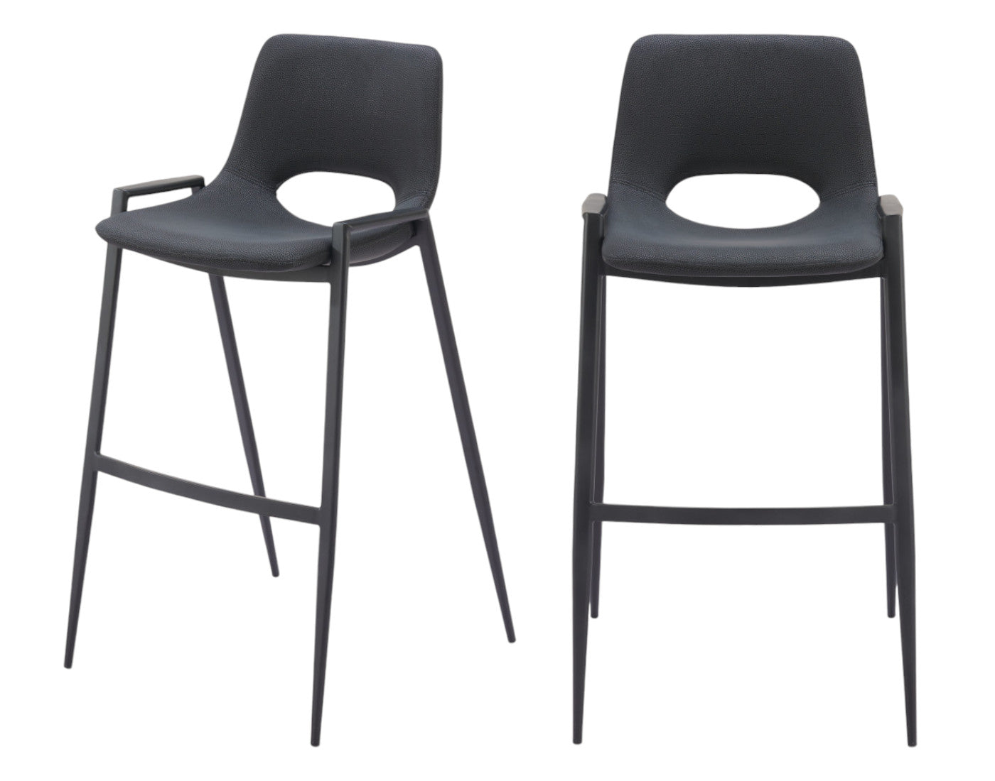Black Faux Leather & Steel Low Back Bar Height Bar Chairs - Set of 2