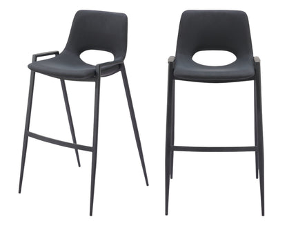 Black Faux Leather & Steel Low Back Bar Height Bar Chairs - Set of 2