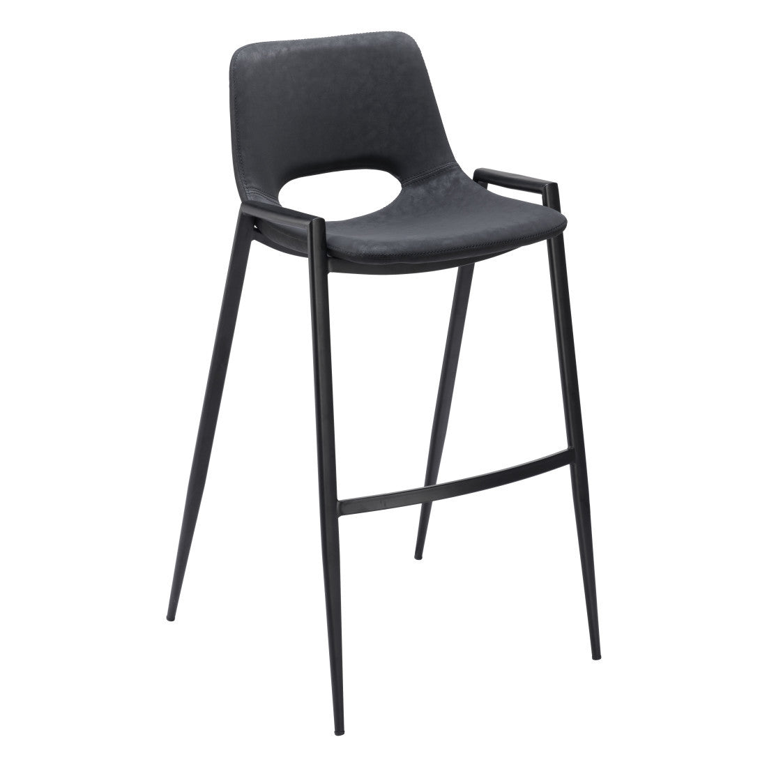 Black Faux Leather & Steel Low Back Bar Height Bar Chairs - Set of 2