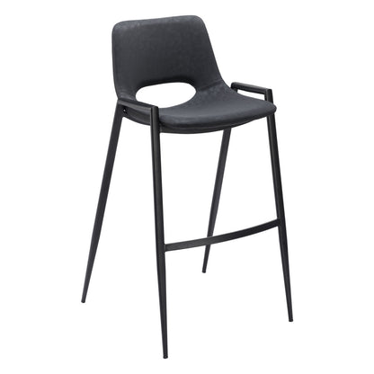 Black Faux Leather & Steel Low Back Bar Height Bar Chairs - Set of 2