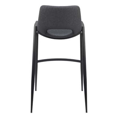 Black Faux Leather & Steel Low Back Bar Height Bar Chairs - Set of 2