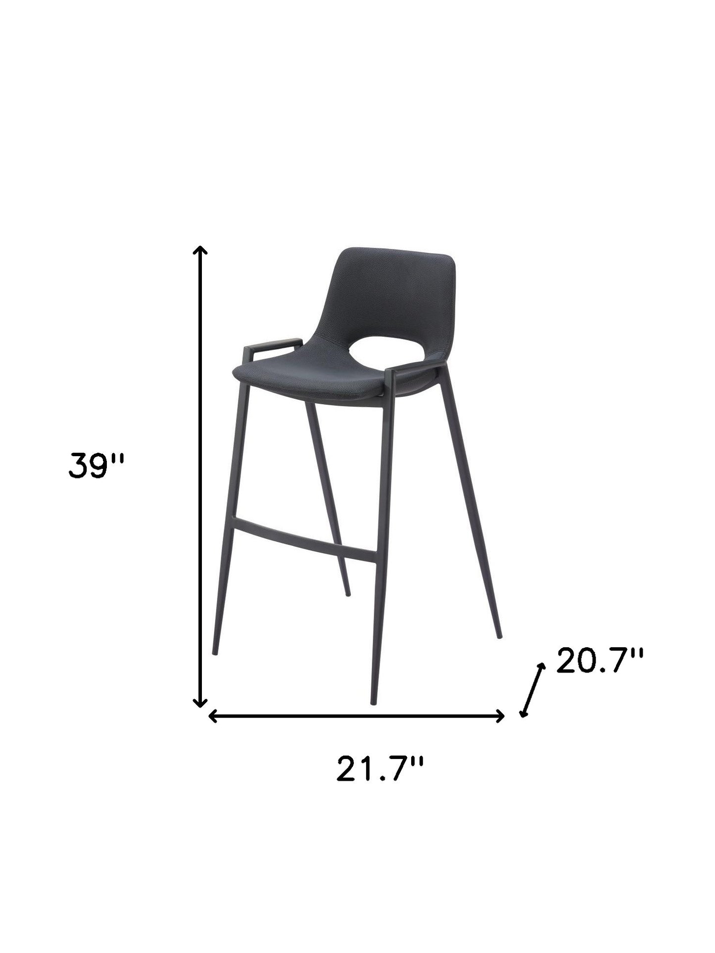 Black Faux Leather & Steel Low Back Bar Height Bar Chairs - Set of 2
