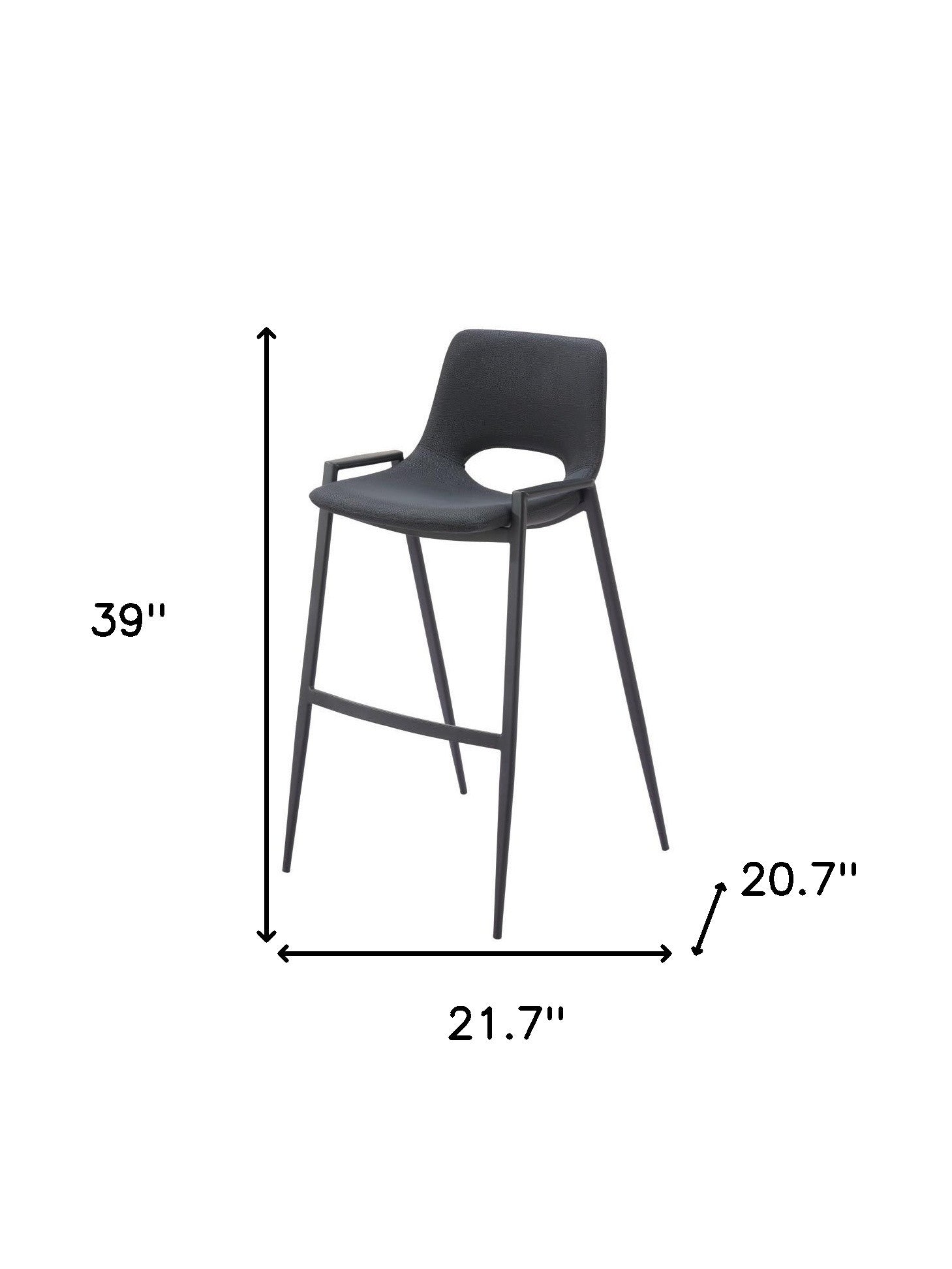 Black Faux Leather & Steel Low Back Bar Height Bar Chairs - Set of 2