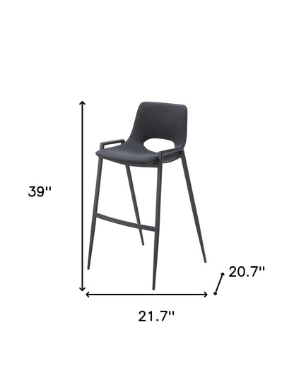 Black Faux Leather & Steel Low Back Bar Height Bar Chairs - Set of 2