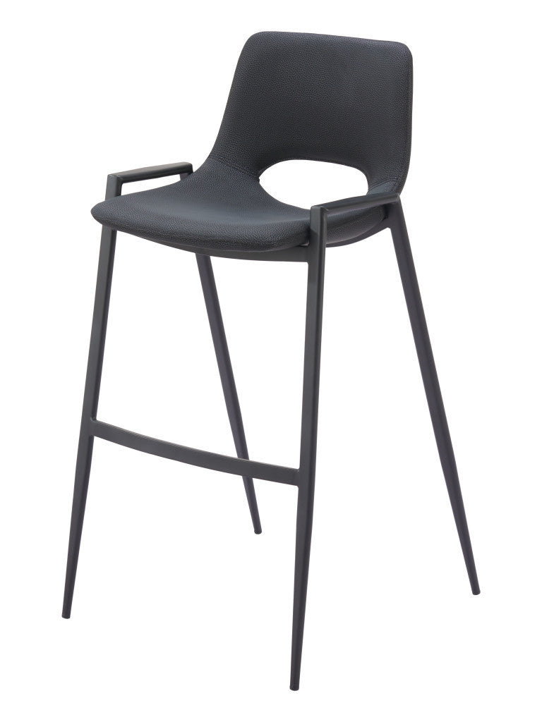 Black Faux Leather & Steel Low Back Bar Height Bar Chairs - Set of 2