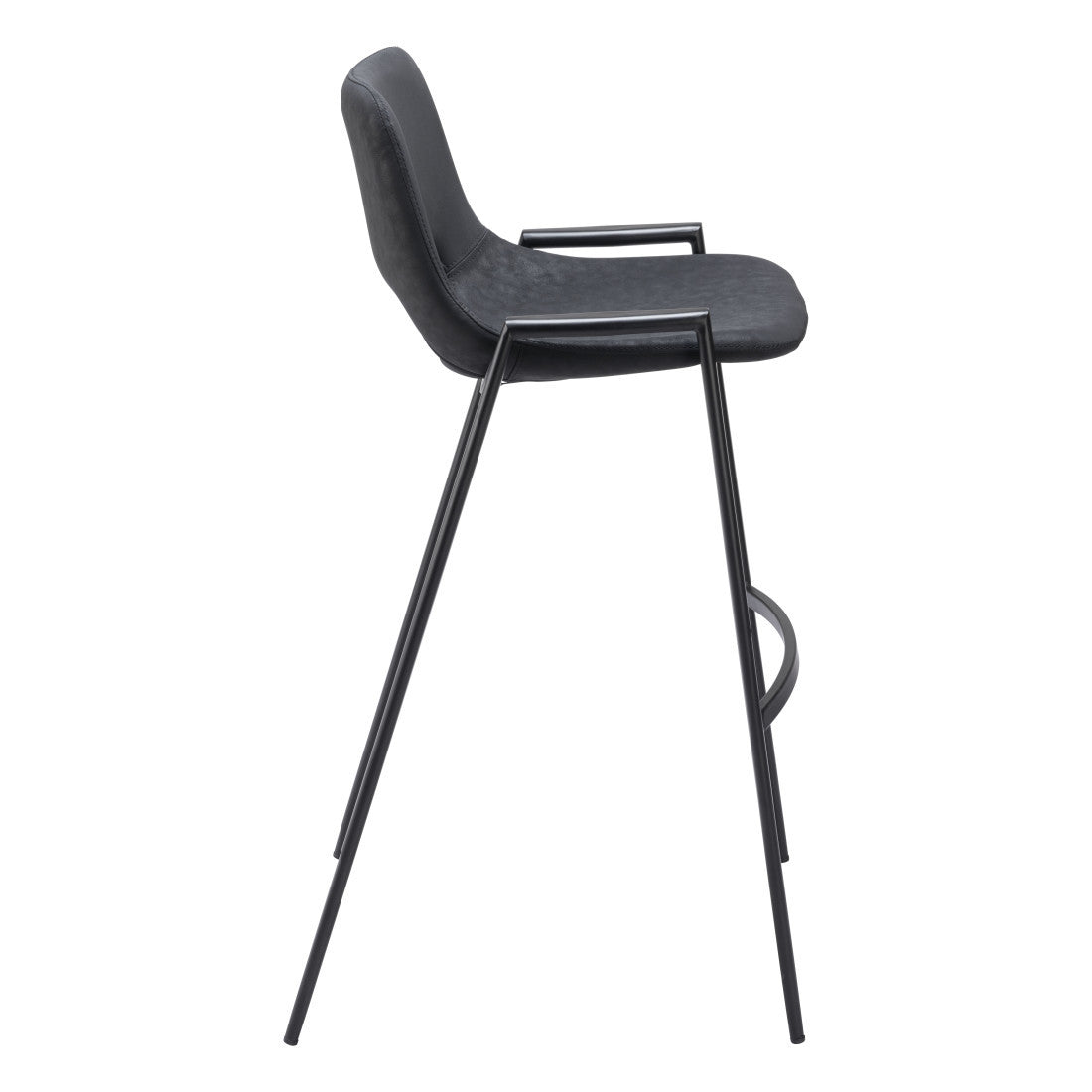 Black Faux Leather & Steel Low Back Bar Height Bar Chairs - Set of 2