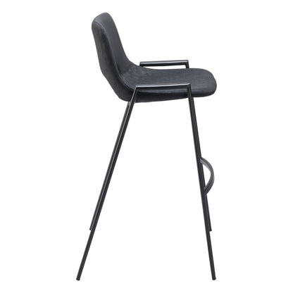 Black Faux Leather & Steel Low Back Bar Height Bar Chairs - Set of 2