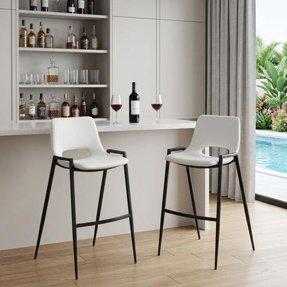 White & Black Faux Leather & Steel Low Back Bar Height Bar Chairs - Set of 2