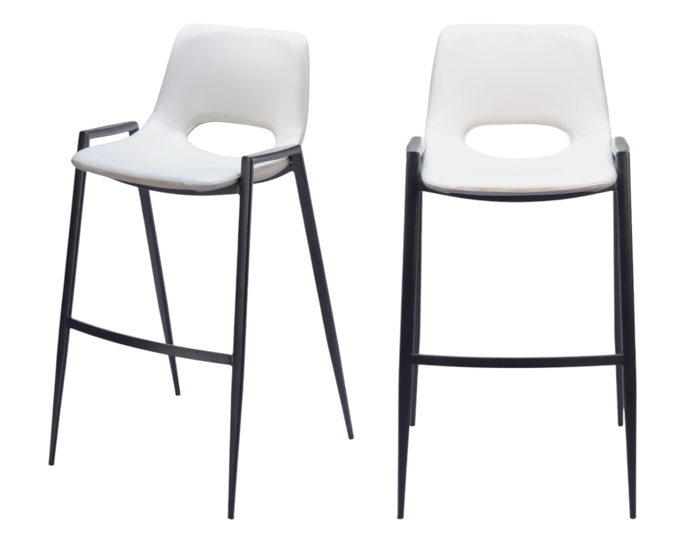 White & Black Faux Leather & Steel Low Back Bar Height Bar Chairs - Set of 2