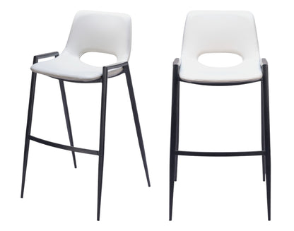 White & Black Faux Leather & Steel Low Back Bar Height Bar Chairs - Set of 2