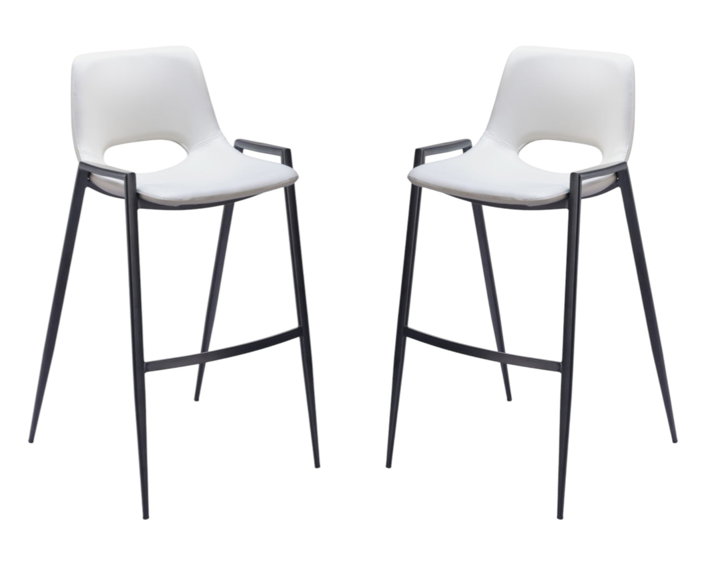 White & Black Faux Leather & Steel Low Back Bar Height Bar Chairs - Set of 2