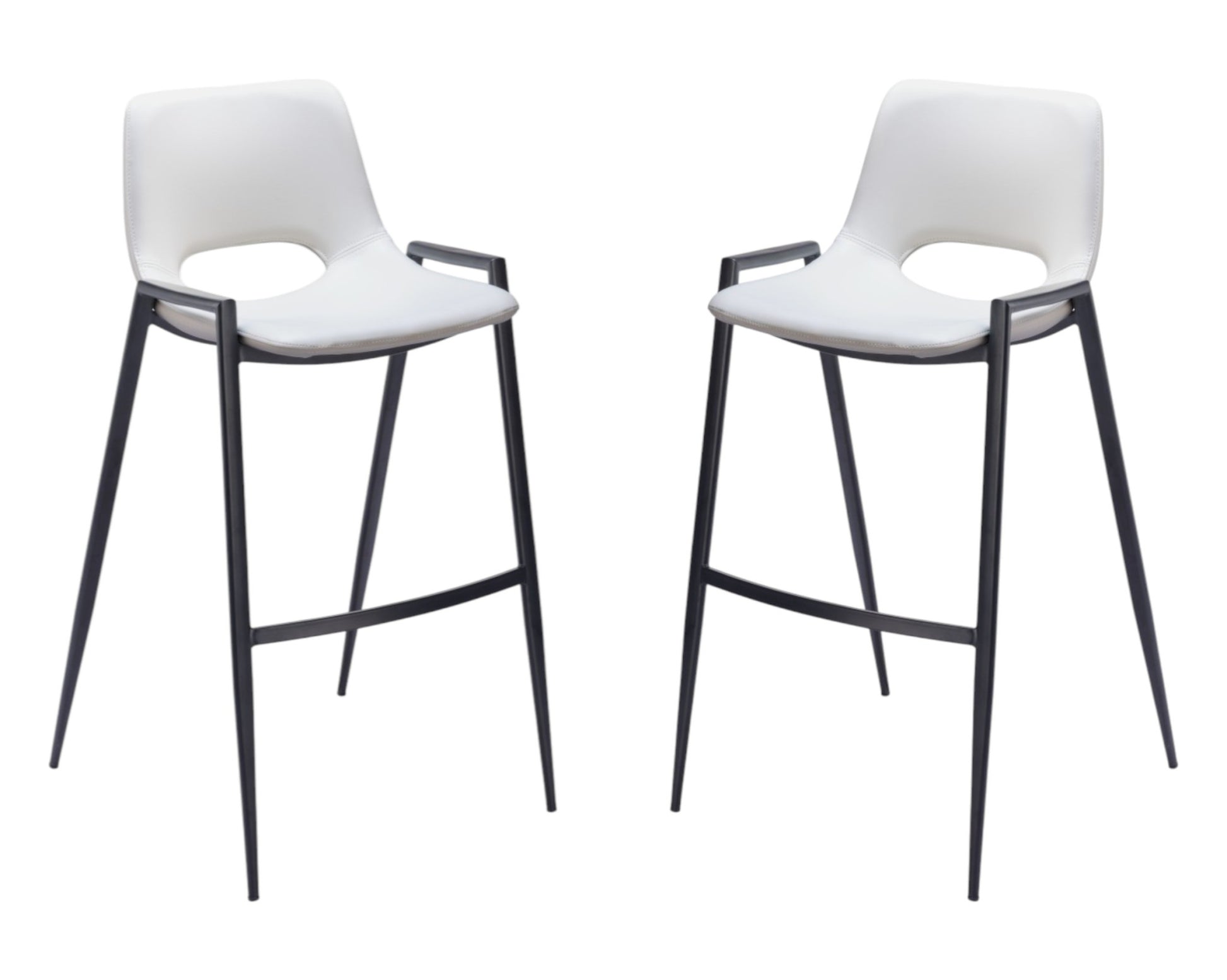 White & Black Faux Leather & Steel Low Back Bar Height Bar Chairs - Set of 2