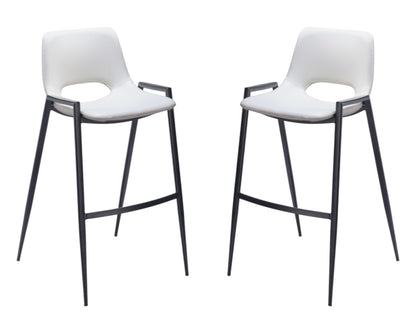 White & Black Faux Leather & Steel Low Back Bar Height Bar Chairs - Set of 2