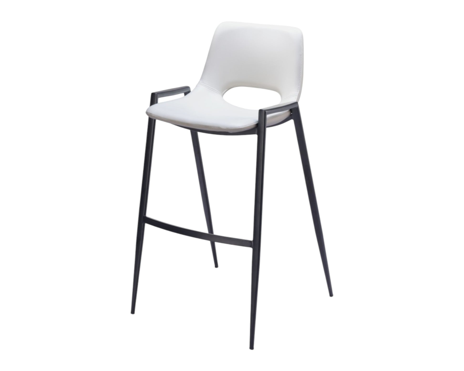 White & Black Faux Leather & Steel Low Back Bar Height Bar Chairs - Set of 2