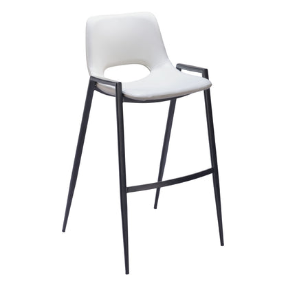 White & Black Faux Leather & Steel Low Back Bar Height Bar Chairs - Set of 2