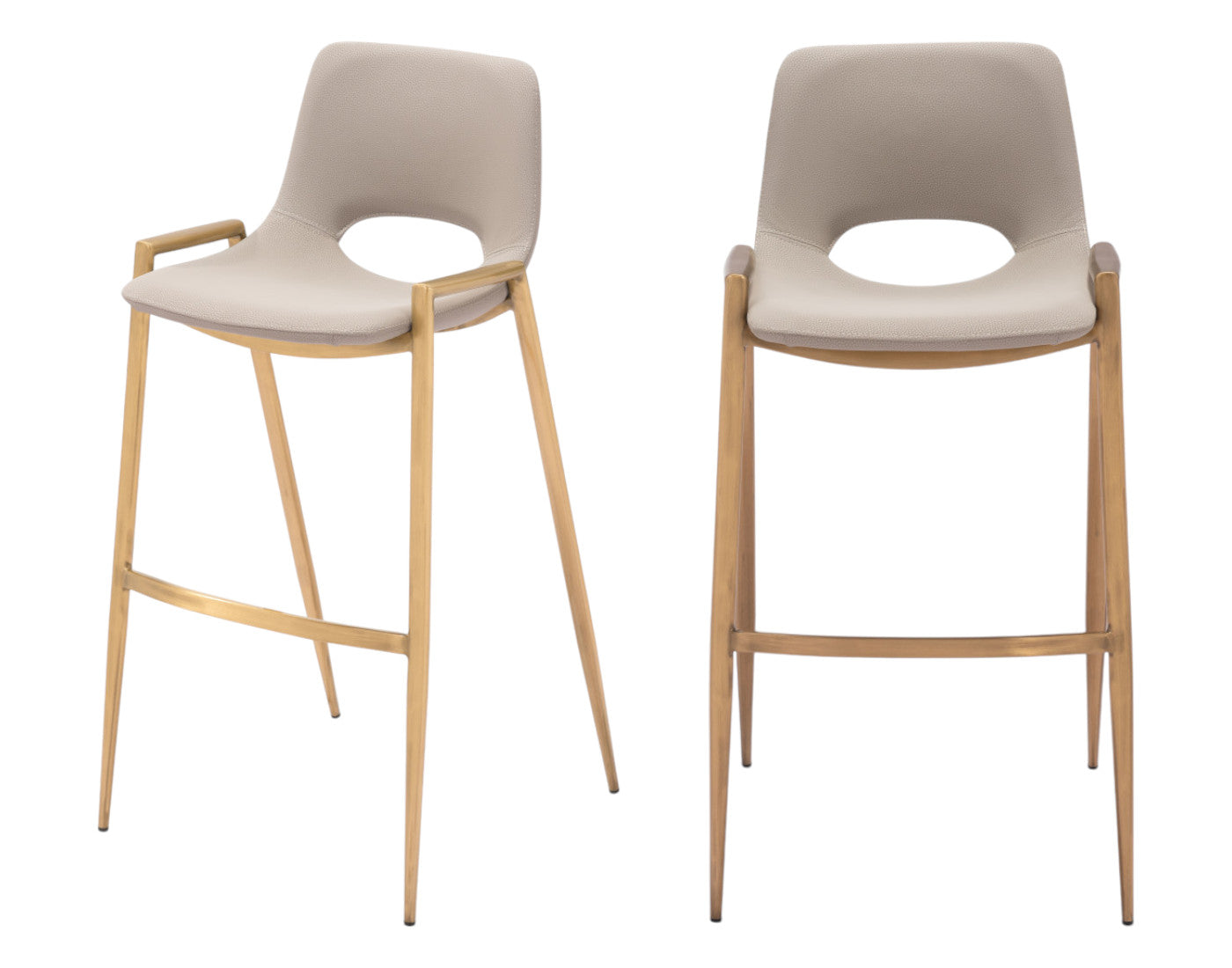 Beige & Gold Faux Leather & Steel Low Back Bar Height Bar Chairs - Set of 2