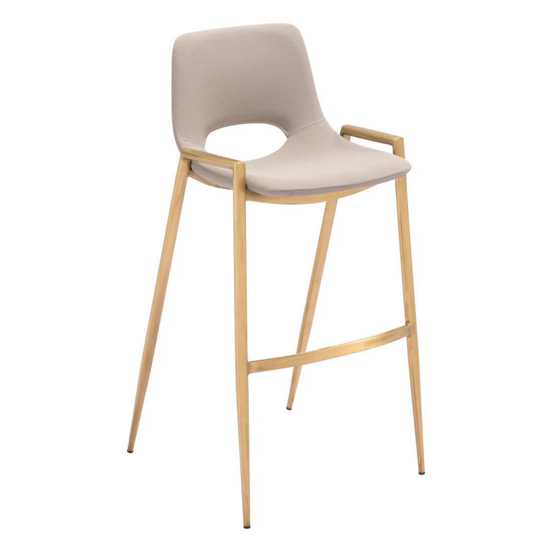 Beige & Gold Faux Leather & Steel Low Back Bar Height Bar Chairs - Set of 2