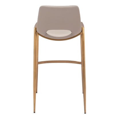 Beige & Gold Faux Leather & Steel Low Back Bar Height Bar Chairs - Set of 2