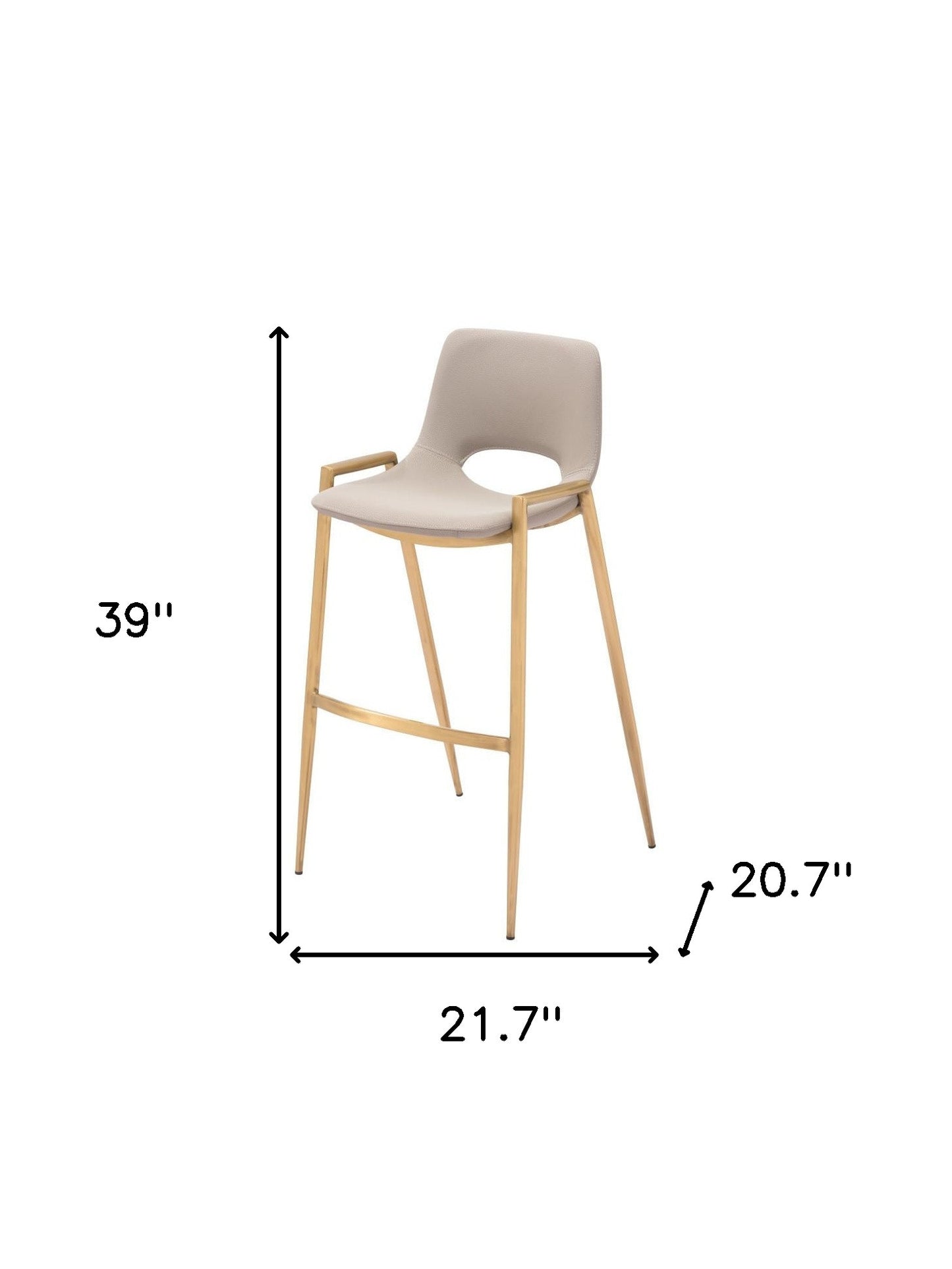 Beige & Gold Faux Leather & Steel Low Back Bar Height Bar Chairs - Set of 2