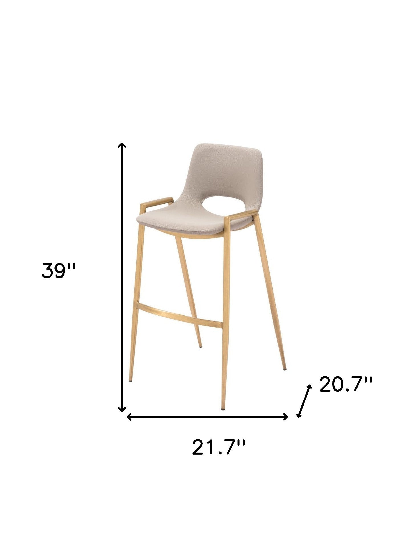 Beige & Gold Faux Leather & Steel Low Back Bar Height Bar Chairs - Set of 2
