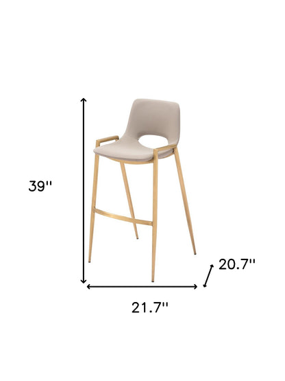 Beige & Gold Faux Leather & Steel Low Back Bar Height Bar Chairs - Set of 2