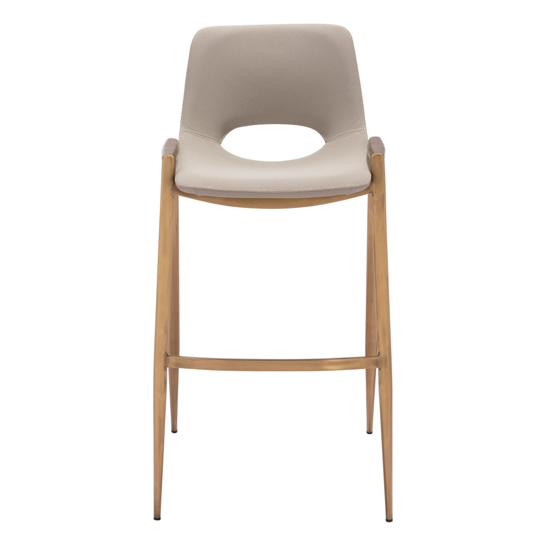 Beige & Gold Faux Leather & Steel Low Back Bar Height Bar Chairs - Set of 2