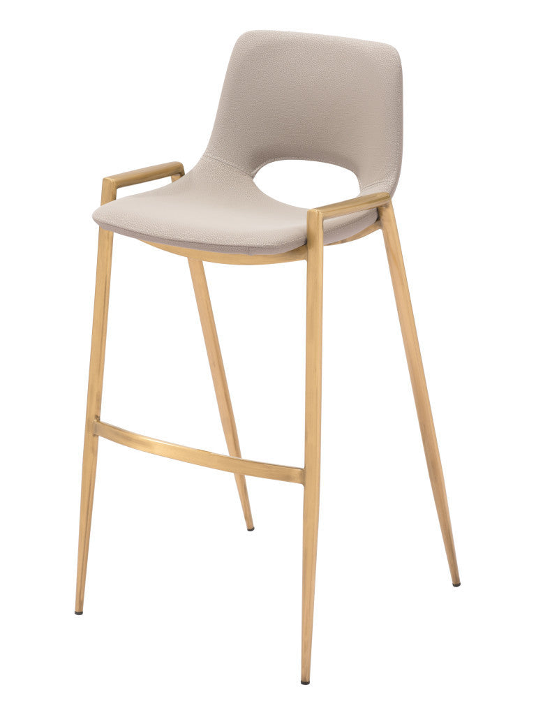 Beige & Gold Faux Leather & Steel Low Back Bar Height Bar Chairs - Set of 2