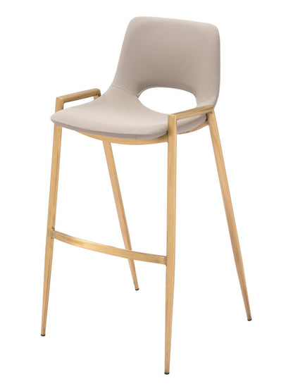 Beige & Gold Faux Leather & Steel Low Back Bar Height Bar Chairs - Set of 2