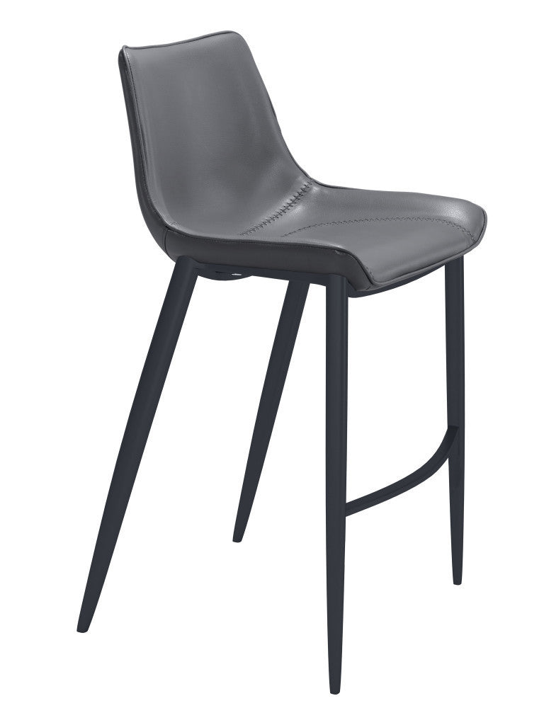 Dark Gray & Black Faux Leather & Steel Bar Height Bar Chairs - Set of 2