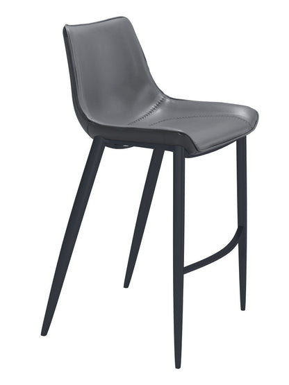 Dark Gray & Black Faux Leather & Steel Bar Height Bar Chairs - Set of 2