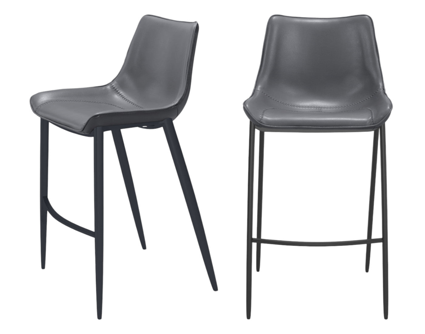 Dark Gray & Black Faux Leather & Steel Bar Height Bar Chairs - Set of 2