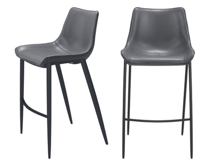 Dark Gray & Black Faux Leather & Steel Bar Height Bar Chairs - Set of 2