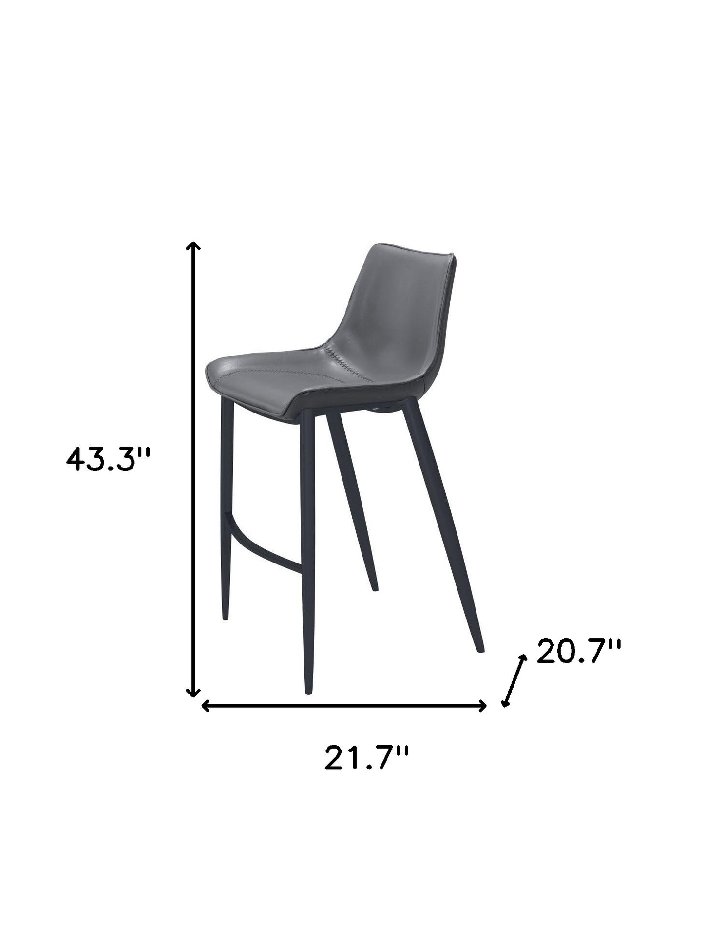 Dark Gray & Black Faux Leather & Steel Bar Height Bar Chairs - Set of 2