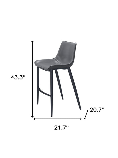 Dark Gray & Black Faux Leather & Steel Bar Height Bar Chairs - Set of 2