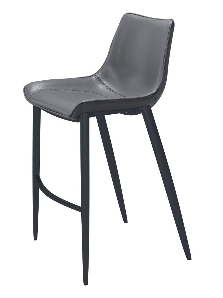 Dark Gray & Black Faux Leather & Steel Bar Height Bar Chairs - Set of 2