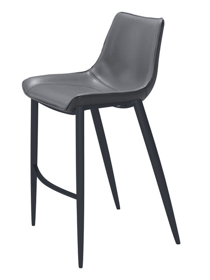 Dark Gray & Black Faux Leather & Steel Bar Height Bar Chairs - Set of 2