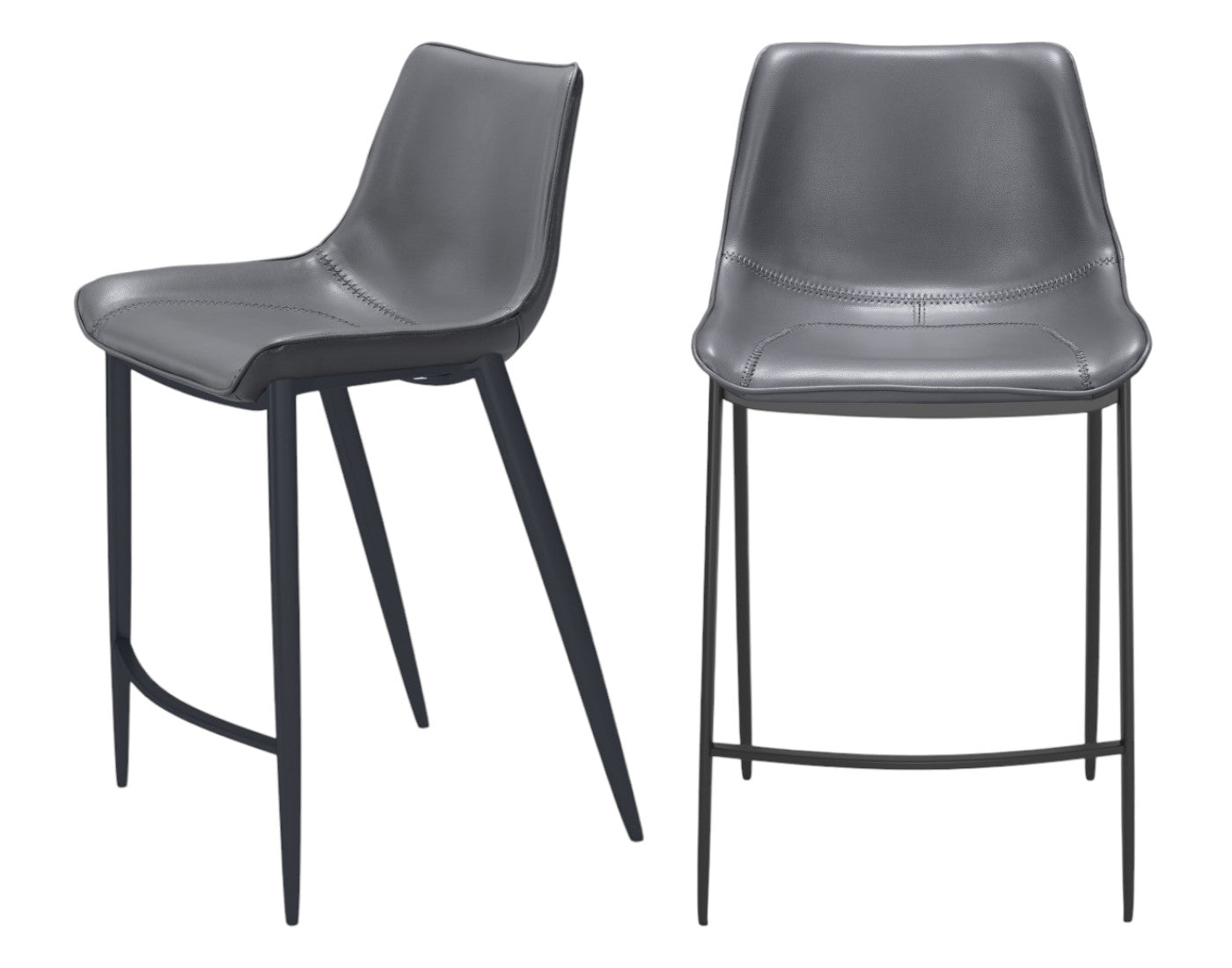 Dark Gray & Black Faux Leather & Steel Counter Height Bar Chairs - Set of 2