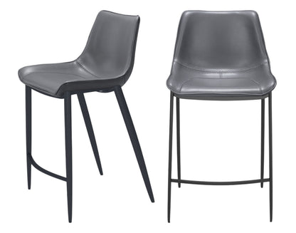 Dark Gray & Black Faux Leather & Steel Counter Height Bar Chairs - Set of 2