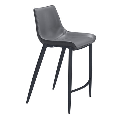 Dark Gray & Black Faux Leather & Steel Counter Height Bar Chairs - Set of 2