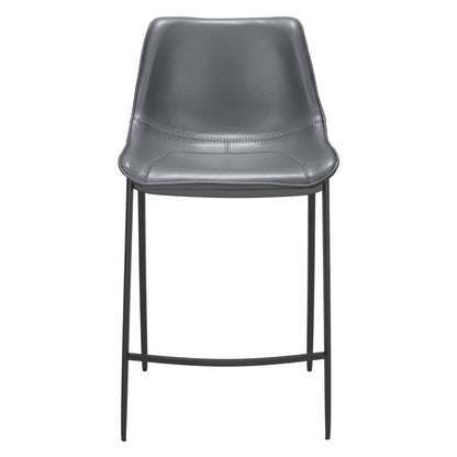 Dark Gray & Black Faux Leather & Steel Counter Height Bar Chairs - Set of 2