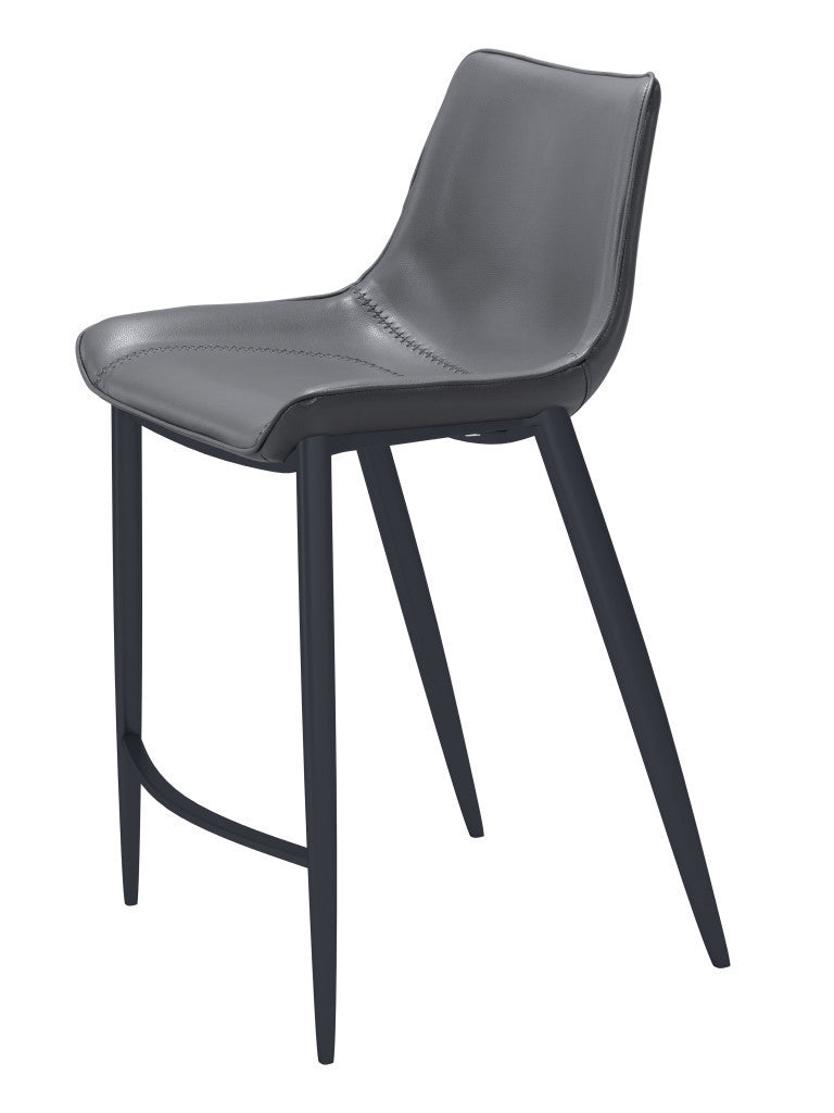 Dark Gray & Black Faux Leather & Steel Counter Height Bar Chairs - Set of 2