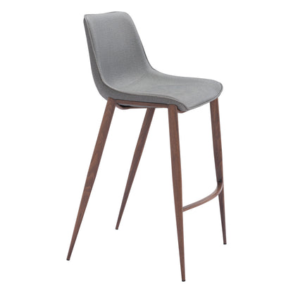 Slate Gray & Brown Faux Leather & Steel Bar Height Bar Chairs - Set of 2