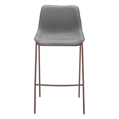 Slate Gray & Brown Faux Leather & Steel Bar Height Bar Chairs - Set of 2