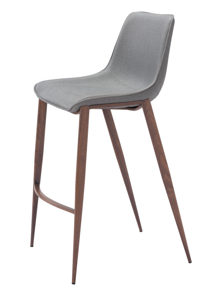 Slate Gray & Brown Faux Leather & Steel Bar Height Bar Chairs - Set of 2