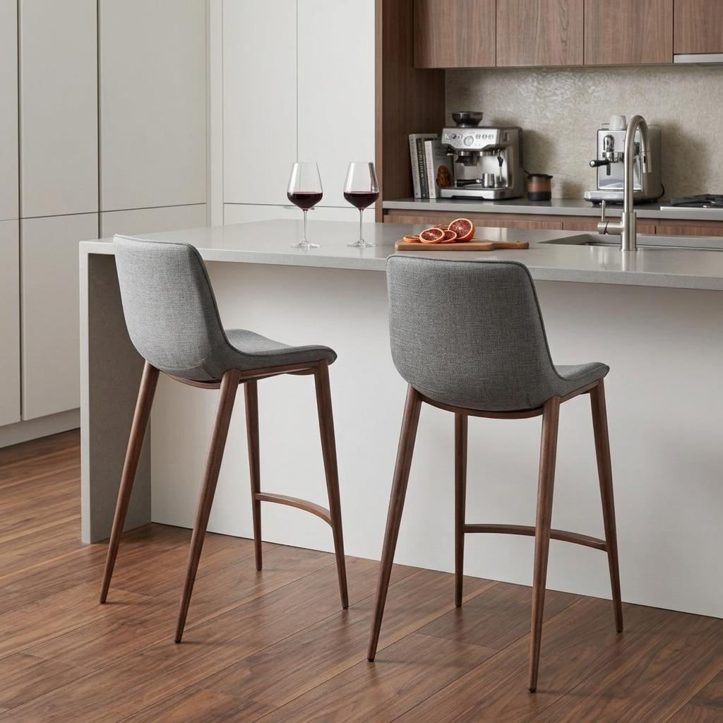 Slate Gray & Brown Faux Leather & Steel Counter Height Bar Chairs - Set of 2