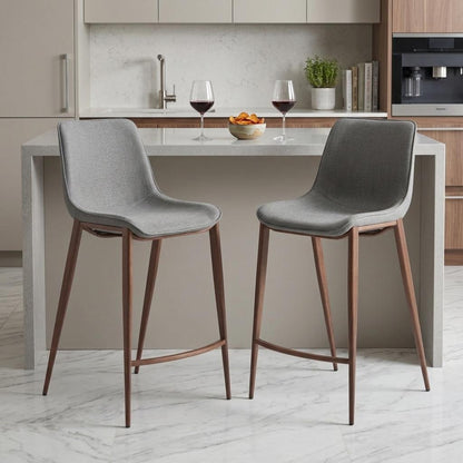Slate Gray & Brown Faux Leather & Steel Counter Height Bar Chairs - Set of 2