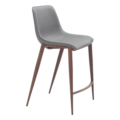 Slate Gray & Brown Faux Leather & Steel Counter Height Bar Chairs - Set of 2